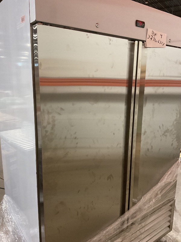 Photo 1 of **DIRT ON OUTSIDE AND FRONT.DENT AND SCUFF ON SIDE. DENTS AND SCRAPES ON BACK. **Rockitch 54" W Commercial Refrigerator, 46 Cu.ft Stainless Steel Reach-in Upright Refrigerator with 2 Solid Door and 3 Adjustable Shelves for Restaurant, Commercial Kitchen,