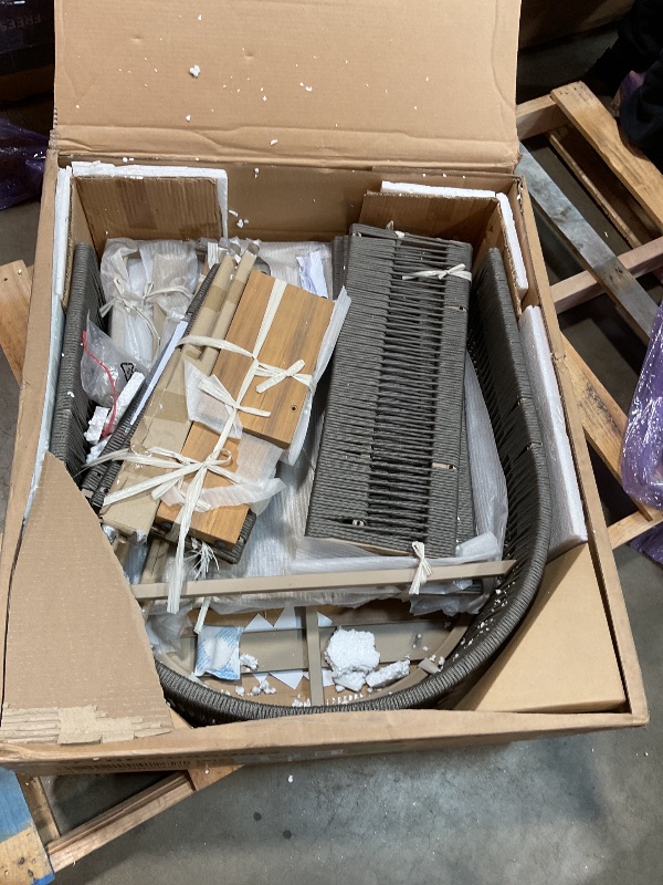 Photo 1 of **HAS DAMAGES** Acacia Wood Outdoor Chaise Lounge Chair with Adjustable Backrest & Cushion - Grey Rope Poolside Lounge Chair for Patio, Beach, Yard - Water-Resistant & Comfortable 800lb Capacity