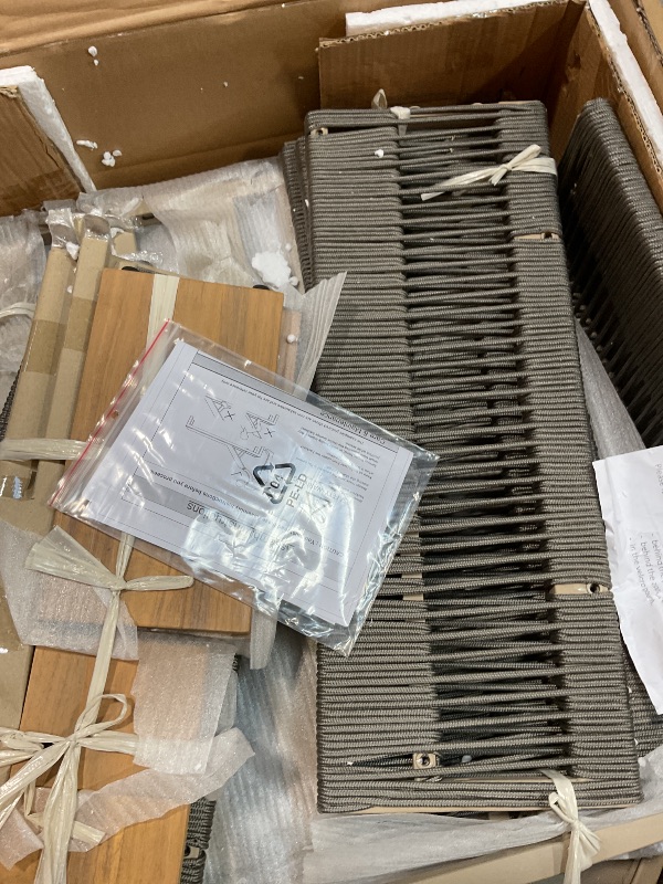 Photo 1 of **HAS DAMAGES** Acacia Wood Outdoor Chaise Lounge Chair with Adjustable Backrest & Cushion - Grey Rope Poolside Lounge Chair for Patio, Beach, Yard - Water-Resistant & Comfortable 800lb Capacity