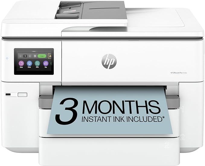 Photo 1 of **PRINTER ONLY. MISSING POWER CORD AND ACCESSORIES. DIRT DAMAGE**HP OfficeJet Pro 9730e Wide Format Wireless All-in-One Color Inkjet Printer, Print, scan, Copy, ADF, Duplex Printing Best-for-Office, 3 Month Instant Ink Trial Included, AI-Enabled (537P6A)