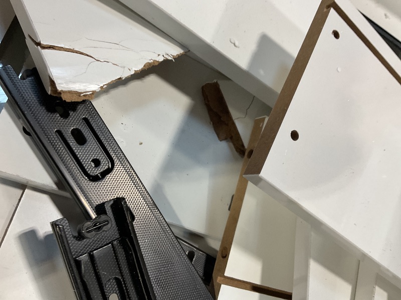 Photo 1 of **MAJOR DAMAGE. SELLING FOR PARTS AS PARTIAL SET **Arulvmrn 42" Makeup Vanity Desk with Mirror and Lights, & Power Outl, Glass Top Big Vanity Table with 9 Drawers& 8 Storage Shelves, Dressing Table Set with Chair for Bedroom, White