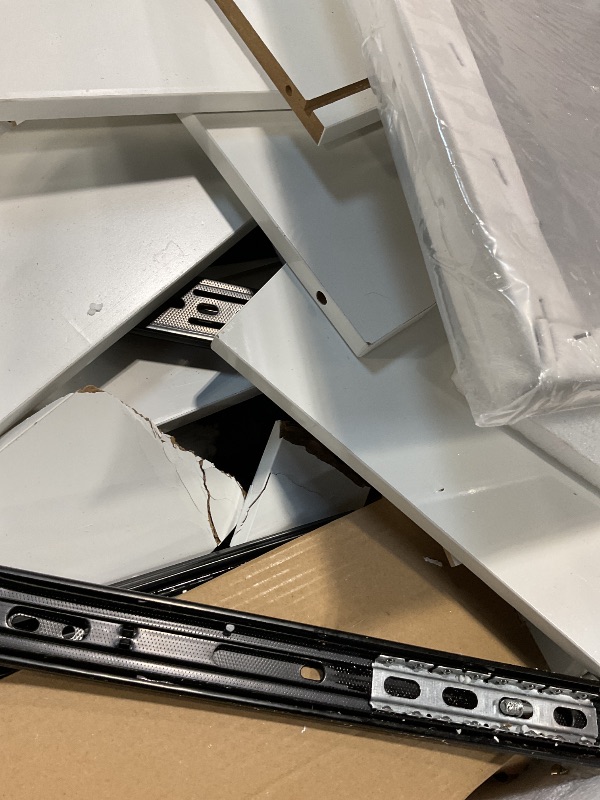 Photo 1 of **MAJOR DAMAGE. SELLING FOR PARTS AS PARTIAL SET **Arulvmrn 42" Makeup Vanity Desk with Mirror and Lights, & Power Outl, Glass Top Big Vanity Table with 9 Drawers& 8 Storage Shelves, Dressing Table Set with Chair for Bedroom, White