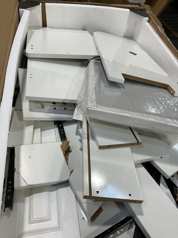 Photo 1 of **MAJOR DAMAGE. SELLING FOR PARTS AS PARTIAL SET **Arulvmrn 42" Makeup Vanity Desk with Mirror and Lights, & Power Outl, Glass Top Big Vanity Table with 9 Drawers& 8 Storage Shelves, Dressing Table Set with Chair for Bedroom, White