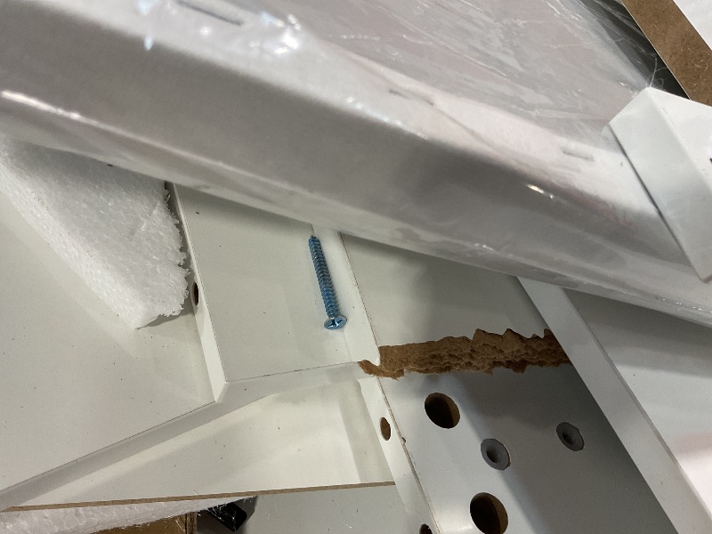 Photo 1 of **MAJOR DAMAGE. SELLING FOR PARTS AS PARTIAL SET **Arulvmrn 42" Makeup Vanity Desk with Mirror and Lights, & Power Outl, Glass Top Big Vanity Table with 9 Drawers& 8 Storage Shelves, Dressing Table Set with Chair for Bedroom, White