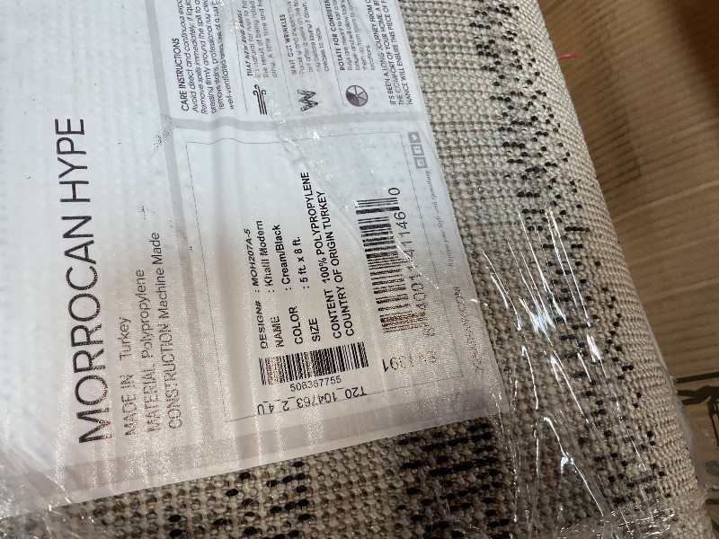 Photo 1 of **MINOR DIRT FROM TRANSPORT **JONATHAN Y Khalil Modern Berber Stripe Cream/Black Indoor Area Rug, 5x8, Contemporary, Bohemian, Easy-Cleaning for Living Room, Bedroom, Kitchen, Pet Friendly, Non-Shedding (MOH207A-5)