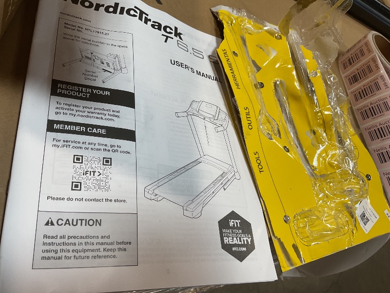 Photo 1 of **SELLING FOR PARTS AS PARTIAL SET. ASSEMBLY REQUIRED. FOLD ON TRACK. SCRAPES, SCUFFS AND DIRT FROM TRANSPORT **NordicTrack T 6.5 S; Treadmill for Running and Walking with 5” Display and SpaceSaver Design