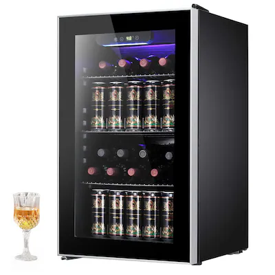 Photo 1 of 
COWSAR 17.5-in W 130 -Can Capacity Silver Freestanding Indoor Beverage Refrigerator with Glass Door