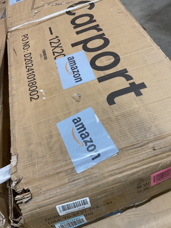 Photo 1 of **SELLING FOR PARTS AS PARTIAL SET. ONE BOX OF THREE**12'x20' Heavy Duty Metal Carport, Outdoor Garage Car Shelter Shade with Heavier Frame, Galvanized Roof for Car and Boats, Grey