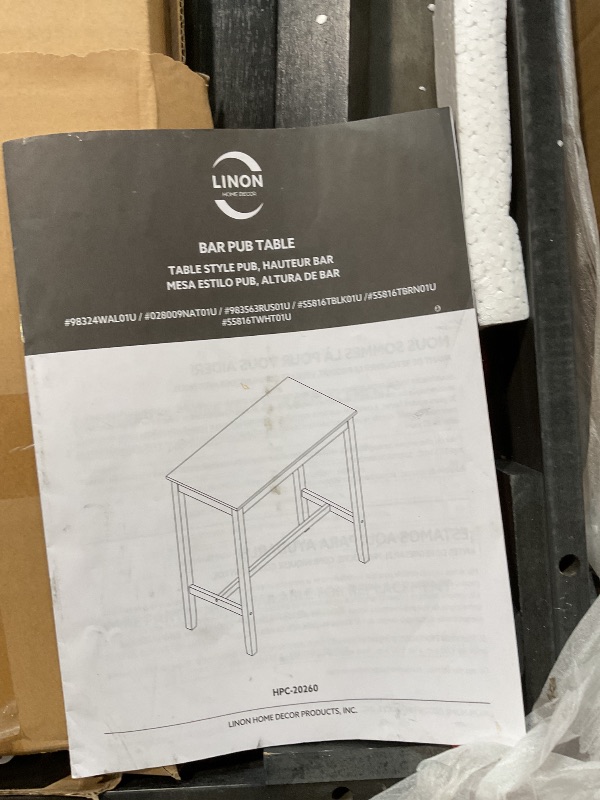 Photo 1 of **MAJOR DAMAGE TO BOTTOM CROSS BEAM. DIRT**Linon 42 inch Bar Height Pub Claridge Table, Black