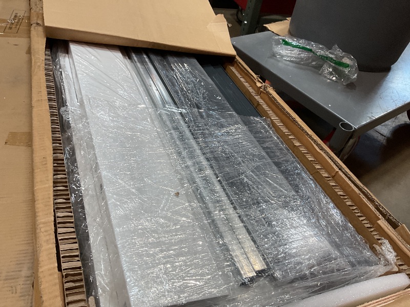 Photo 1 of *SELLING FOR PARTS AS PARTIAL SET. ONE BOX OF TWO**DWVO 9x4 FT Outdoor Storage Shed with Acrylic Windows, Utility Tool Shed Metal Storage Garden Shed with Door & Lock for Bike Storage, Waterproof Trash Shed for Backyard Garden Patio, Dark Dray