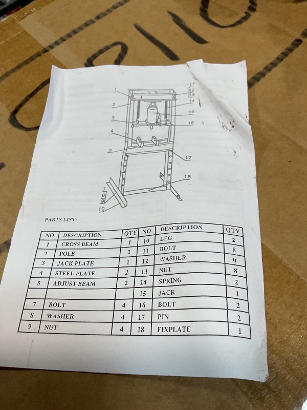 Photo 1 of **MINOR USE WEAR**12 Ton Hydraulic Shop Press, H-Frame, 8-Hold Adjustable Height, with Movable Plates and Dust Cover, for Garage or Professional Users, Red
