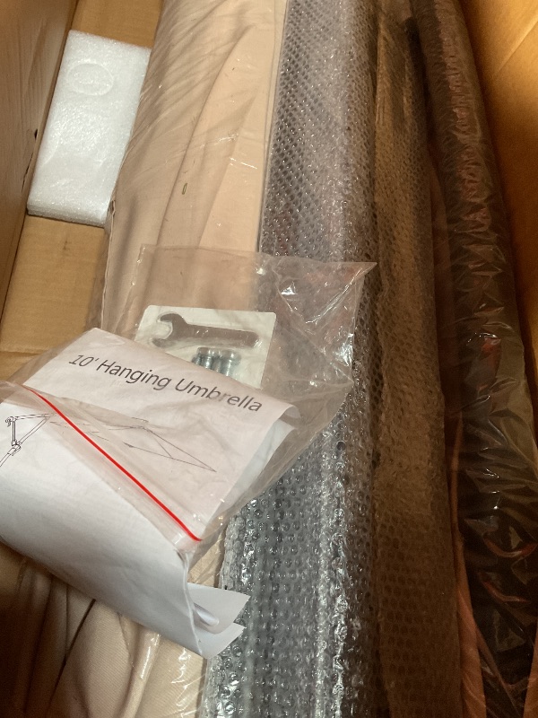 Photo 1 of *MISSING PARTS* WUFF Bluu 10ft Patio Offset Umbrella Cantilever Umbrella Hanging Market Umbrella Outdoor Umbrellas with Crank & Cross Bases(Beige)