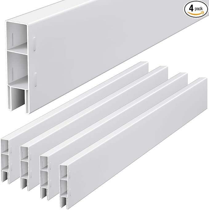 Photo 1 of 4 Pcs Vinyl Fence PVC Pocket Rails for Privacy White PVC Panel Parts Vinyl Fence Toppers for Outdoor Pool Ranch Patio - 1-1/2" X5-1/2" X70"