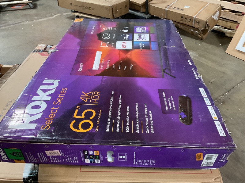 Photo 1 of **NO REMOTE OR STAND/ SELLING FOR PARTS**Roku Smart TV – 65-Inch Select Series 4K HDR RokuTV with Roku Enhanced Voice Remote, Brilliant 4K Picture, Automatic Brightness, & Seamless Streaming – Live Local News, Sports, Family Entertainment
