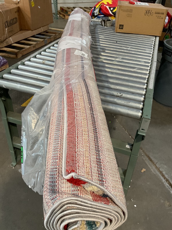 Photo 1 of **DIRTY FROM TRANSPORT**TOWN & COUNTRY EVERYDAY Rio Multicolor Stripe Indoor Outdoor Area Rug, UV Fade Resistant, High-Low Pile, Red/Mutli, 7'10"x10'2"