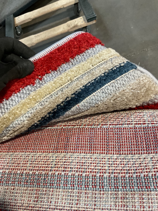 Photo 1 of **DIRTY FROM TRANSPORT**TOWN & COUNTRY EVERYDAY Rio Multicolor Stripe Indoor Outdoor Area Rug, UV Fade Resistant, High-Low Pile, Red/Mutli, 7'10"x10'2"