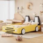 Photo 1 of *ONLY BOX 2 OF 2* Yellow Wood Frame Twin Size Platform Bed with Wheels