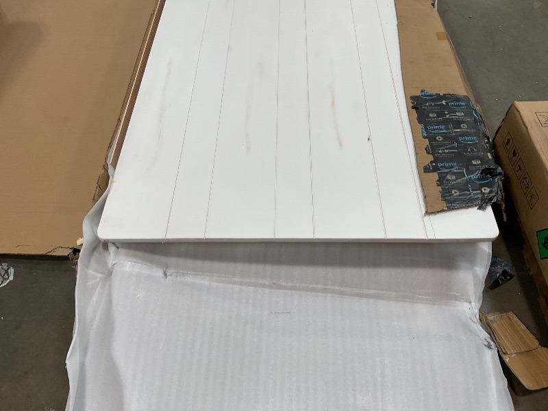 Photo 1 of ** BROKEN LEG. EASY FIX FOR SOMEONE**Flash Furniture Hercules Folding Farmhouse Dining Room Table with X Legs, Commercial Grade Rectangular Solid Pine Farm Table for 10, 9' x 40", Antique Rustic White