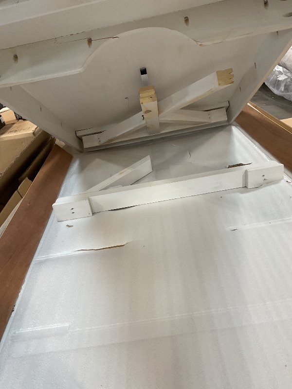 Photo 1 of ** BROKEN LEG. EASY FIX FOR SOMEONE**Flash Furniture Hercules Folding Farmhouse Dining Room Table with X Legs, Commercial Grade Rectangular Solid Pine Farm Table for 10, 9' x 40", Antique Rustic White