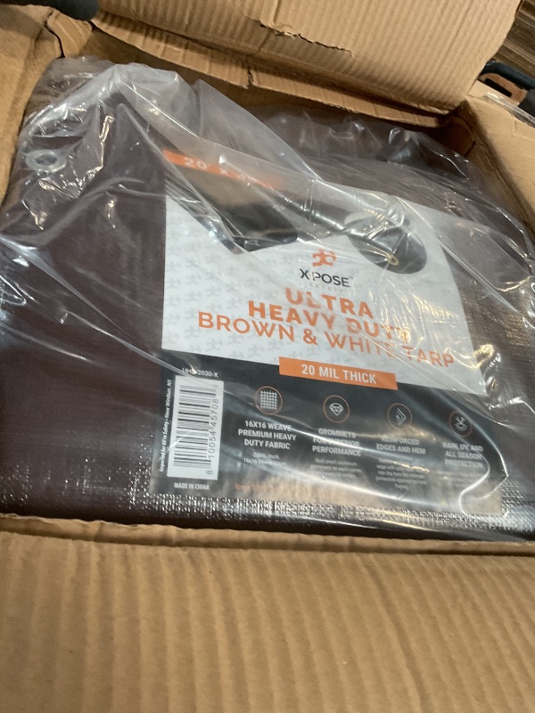 Photo 1 of 20' x 30' Brown/White Ultra Heavy Duty Tarp - 20 Mil Tarps Heavy Duty Waterproof 20x30 - Extra Large Outdoor Tarp, Waterproof Tarp Cover for Rain Camping, Tent Tarp, UV Protection, Reinforced Corners