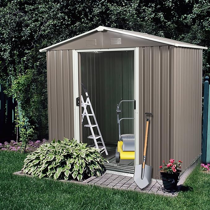 Photo 1 of 6.4 x 4.3ft Outdoor Storage Shed with Floor Frame,Metal Garden Shed with Sliding Door,Waterproof Tool Storage Shed for Backyard, Patio, Lawn
