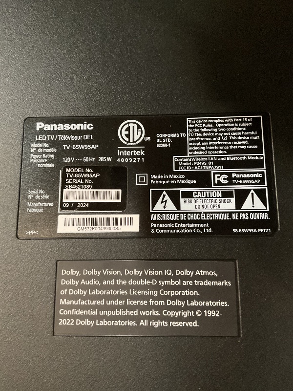 Photo 1 of Panasonic W95 Series 65-inch Mini LED 4K Ultra HD Smart Fire TV, Sport Stadium Mode, ATSC3.0, Dolby Vision IQ, Dolby Atmos, HDR10+ Adaptive, Press and Ask Alexa, 144Hz, Wall-mountable - 65W95AP