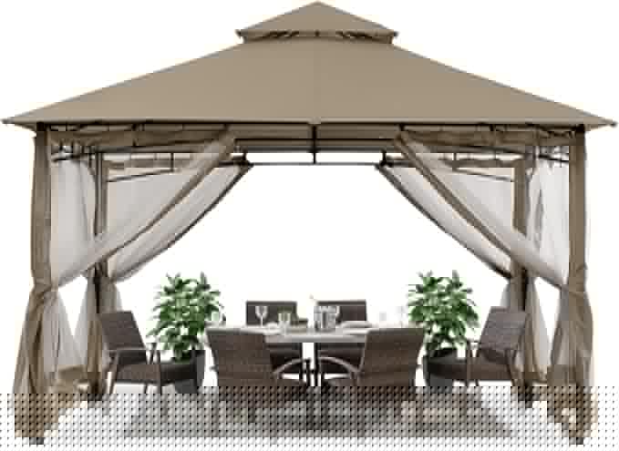 Photo 1 of ABCCANOPY Gazebos for Patios 10x12 - Outdoor Steel Frame Gazebo with Mosquito Netting for Lawn Backyard Garden Deck (Khaki)
