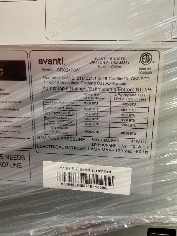 Photo 1 of Avanti GRO24P0W Gas Range Oven Compact Freestanding Design