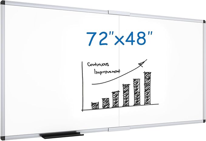 Photo 1 of 
VIZ-PRO Magnetic Dry Erase Board, 72 X 48 Inches, Foldable Wall-Mounted Whiteboard with Silver Aluminum Frame & Marker Tray for School Office and Home 6' X 4'