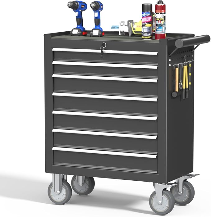 Photo 1 of 6-Drawer Rolling Tool Chest with Wheels, High Capacity Tool Box with Drawers, Metal Tool Storage Cabinet with Interlock System for Garage, Warehouse and Repair Shop, Black