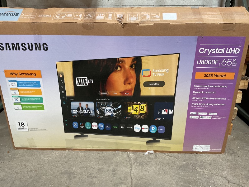Photo 1 of ****DAMAGED DOES NOT WORK PARTS ONLY****Samsung 65-Inch Class Crystal UHD U8000F 4K Smart TV (2025 Model) Endless Free Content, Crystal Processor 4K, MetalStream Design, Knox Security, Works with Alexa