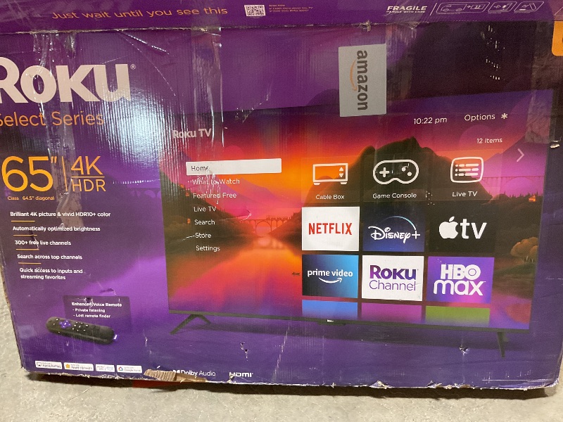 Photo 1 of ****SHATTERED SCREEN PARTS ONLY****Roku Smart TV – 65-Inch Select Series 4K HDR RokuTV with Roku Enhanced Voice Remote, Brilliant 4K Picture, Automatic Brightness, & Seamless Streaming – Live Local News, Sports, Family Entertainment