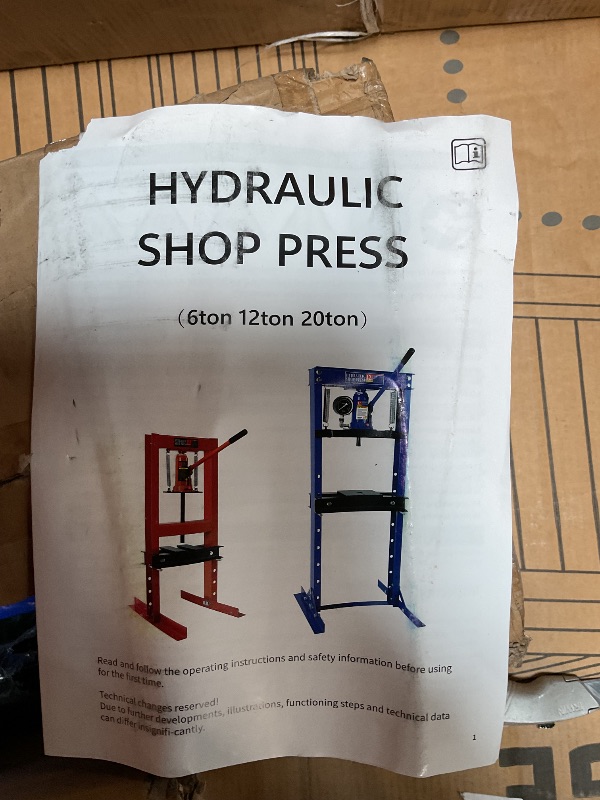 Photo 1 of 20 Ton Hydraulic Shop Press, H-Frame Garage Floor Adjustable Shop Press with Stamping Plates & Pressure Gauge to Bend, Straighten, Or Press Parts, Install Bearings and U-Joints