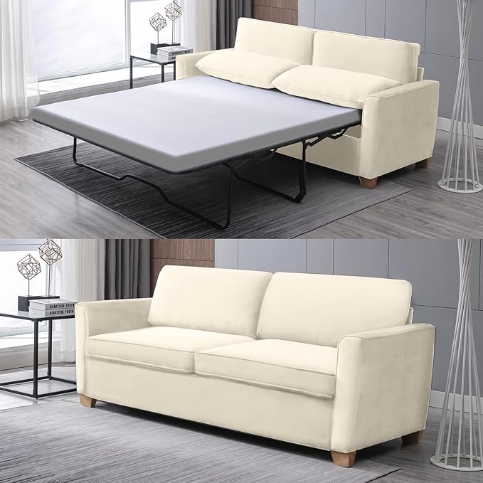 Photo 1 of ****INCOMPLETE SET BOX MARKED AS 1 of 2****Mjkone Full Size Pull Out Sleeper Sofa Bed 71" W with Memory Foam Pillows and Mattress, Convertible 2-in-1 Loveseat Sofa Sleeper Couch with Pullout Beds for Living Room Apartment Small Spaces, Beige