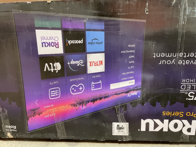 Photo 1 of ****CRACKED SCREEN PARTS ONLY**** Roku Smart TV – 75-Inch Pro Series 4K QLED RokuTV with Backlit Roku Voice Remote Pro, Dolby Vision IQ, 120Hz Refresh Rate – Live Local News, Sports, Gaming