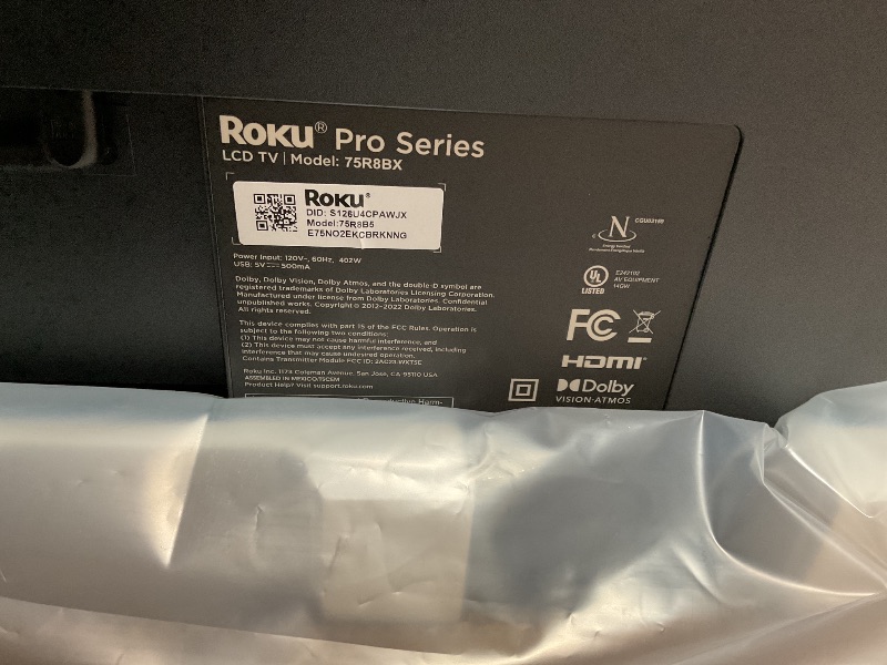 Photo 1 of ****CRACKED SCREEN PARTS ONLY**** Roku Smart TV – 75-Inch Pro Series 4K QLED RokuTV with Backlit Roku Voice Remote Pro, Dolby Vision IQ, 120Hz Refresh Rate – Live Local News, Sports, Gaming
