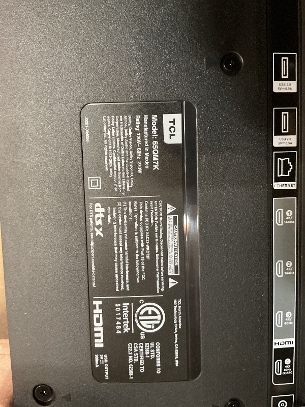 Photo 1 of ****MISSING POWER CORD UNTESTED***** TCL 65-Inch Class QM7K Series QD-Mini LED 4K UHD Google Smart TV Best Premium Mini-LED TV - QLED, 144hz, 288hz Gaming Rate, Anti-Reflective Screen, Bang & Olufsen Audio, Atmos (65QM7K, 2025 Model)