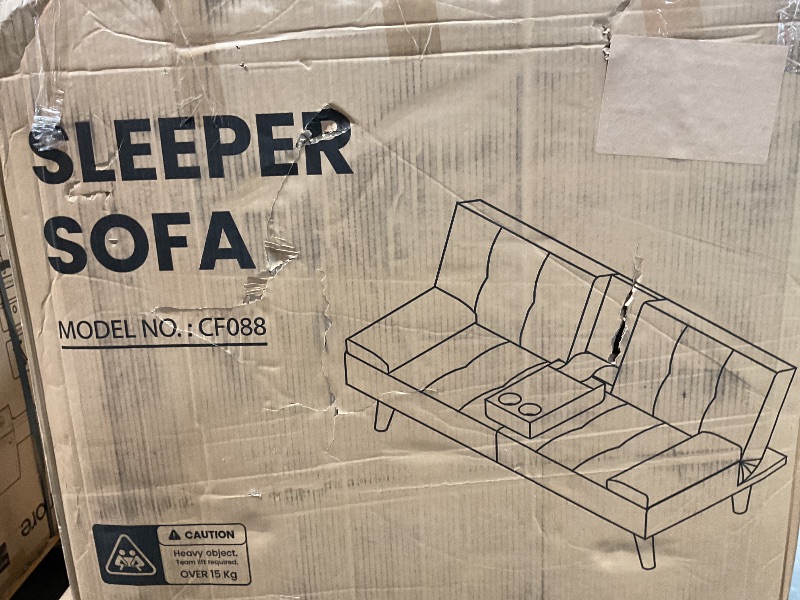 Photo 1 of *MISSING HARDWARE* COLAMY Futon Sofa Bed-Fabric Small Couch, Small Lounge Convertible with 2 Cup Holders, Removable Soft Armrest, Adjustable Backrest for Dorm/Bedroom/College