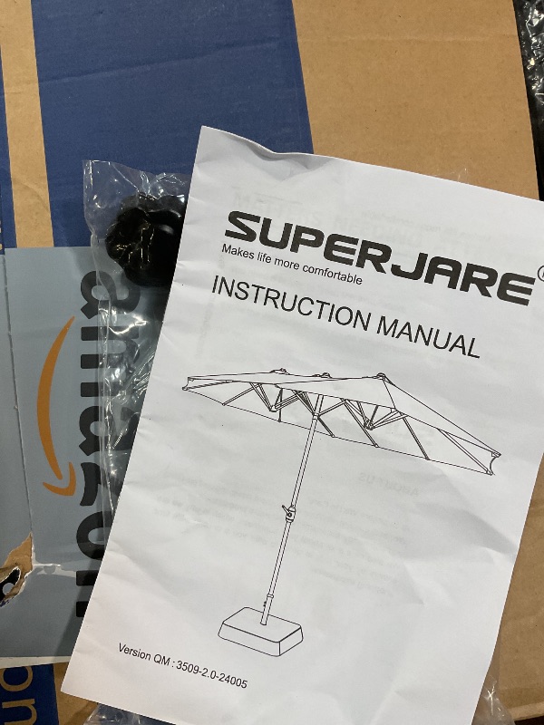 Photo 1 of *FOR PARTS ONLY/ POLE BROKEN* SUPERJARE 13FT Outdoor Umbrella for Patio, Double sided Pool Umbrellas with Fade Resistant Canopy, Large Table Umbrella for Deck, Market, Backyard - Beige