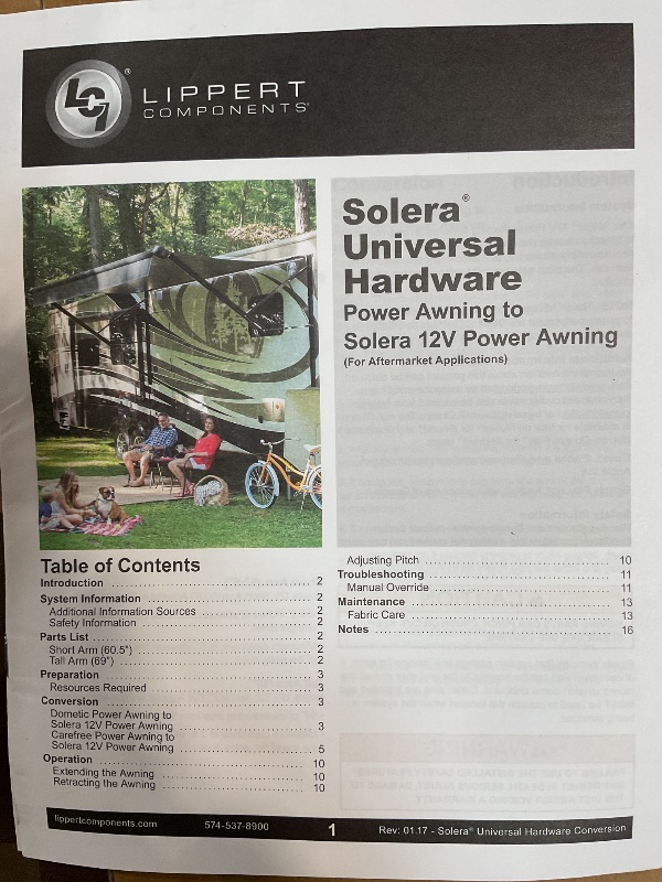 Photo 1 of Solera® Standard 12V Universal RV Awning Arms & Hardware Kit, White – Standard 12V RV Awning arms Automatically Extend or Retract – Compatible with Dometic® and Carefree® awnings – 434724