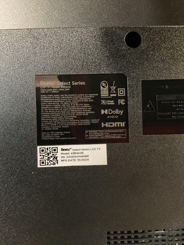 Photo 1 of *****BROKEN-SHATTERED SCREEN. PARTS ONLY!!!!***** Roku Smart TV – 43-Inch Select Series 4K HDR RokuTV with Roku Enhanced Voice Remote, Brilliant 4K Picture, Automatic Brightness, & Seamless Streaming – Live Local News, Sports, Family Entertainment