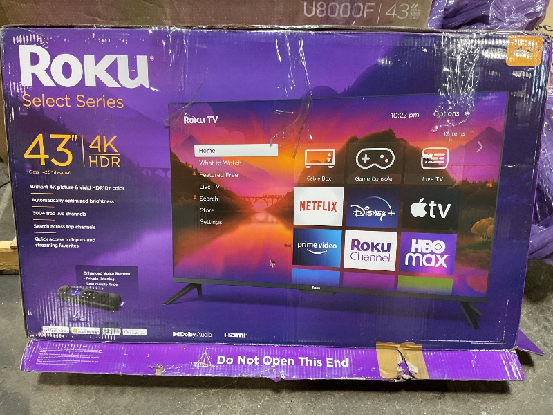 Photo 1 of *****BROKEN-SHATTERED SCREEN. PARTS ONLY!!!!***** Roku Smart TV – 43-Inch Select Series 4K HDR RokuTV with Roku Enhanced Voice Remote, Brilliant 4K Picture, Automatic Brightness, & Seamless Streaming – Live Local News, Sports, Family Entertainment