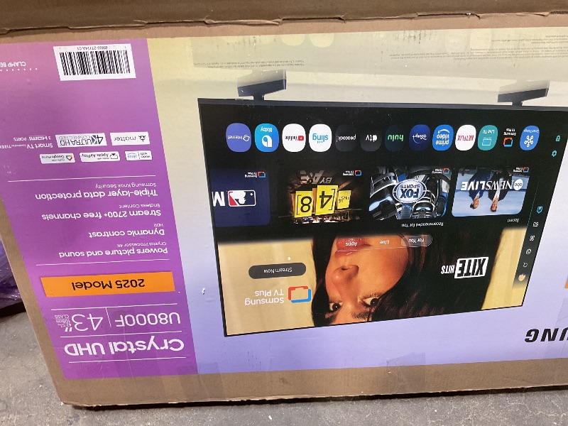 Photo 1 of *****BROKEN. PARTS ONLY!!!!***** Samsung 43-Inch Class Crystal UHD U8000F 4K Smart TV (2025 Model) Endless Free Content, Crystal Processor 4K, MetalStream Design, Knox Security, Alexa Built-in