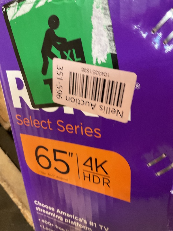 Photo 1 of *****BROKEN. PARTS ONLY!!!!***** Roku Smart TV 2025 – 65-Inch Select Series, 4K HDR TV – RokuTV with Enhanced Voice Remote – Flat Screen LED Television with Wi-Fi for Streaming Live Local News, Sports, Family Entertainment