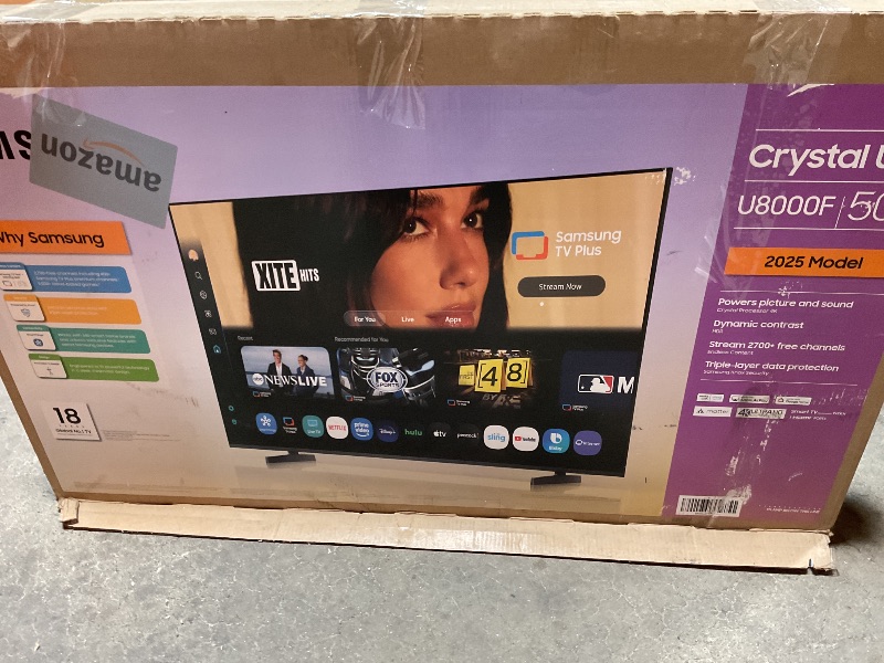 Photo 1 of ****CRACKED SCREEN PARTS ONLY**** SAMSUNG 50-Inch Class Crystal UHD U8000F 4K Smart TV (2025 Model) Endless Free Content, Crystal Processor 4K, MetalStream Design, Knox Security, Works with Alexa