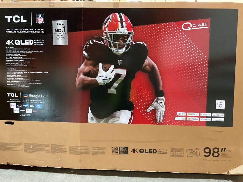 Photo 1 of ****BROKEN TELEVISION PARTS ONLY***** TCL 98-Inch Q65 QLED 4K UHD Smart TV with Google TV (98Q651G, 2024 Model) Dolby Vision, Dolby Atmos, HDR Pro+, Game Accelerator Enhanced Gaming, Voice Remote, Works with Alexa, Streaming Television