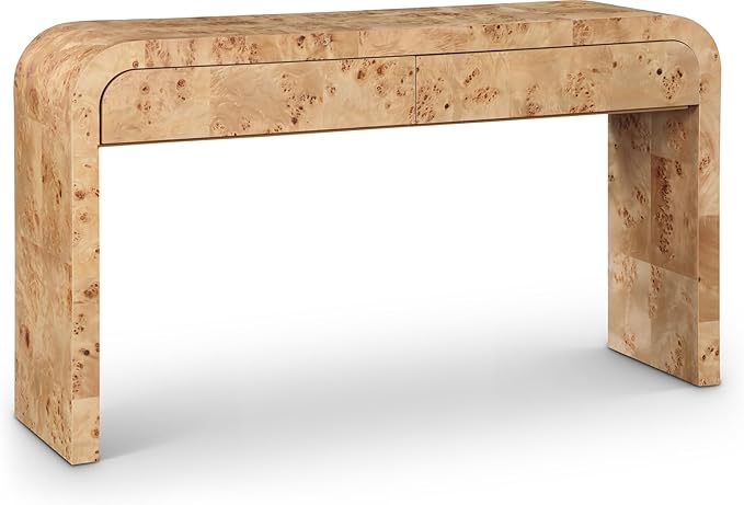 Photo 1 of *DESIGN OF TABLE MAY VARY* Meridian Furniture 269-S Cresthill Collection Mid-Century Modern Console Table with Ash Burl Wood, Natural Ash Finish, Curved Art Deco Design, 54" W x 14" D x 30" H,