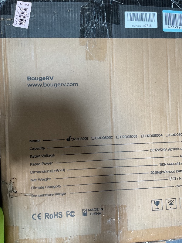 Photo 1 of *FOR PARTS* BougeRV 12 Volt Car Refrigerator, CRD2 52 Quart Portable Fridge Freezer with APP Control, -4? to 68? Dual Zone Compressor Electric Cooler 12/24V DC, 110~240V AC for Overlanding, Camping, RV, Truck