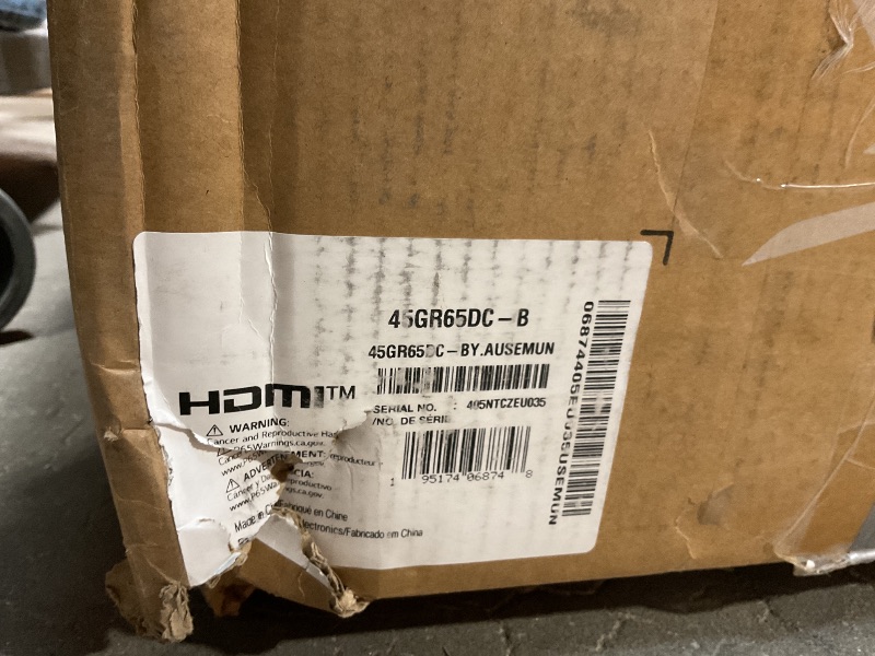 Photo 1 of ****CRACKED SCREEN PRODUCT IS FOR PARTS ONLY**** LG 45GR65DC-B Ultragear Curved Gaming Monitor 45-Inch 32:9 QHD 200Hz 1ms UltraWide Display AMD FreeSync Premium Pro VESA DisplayHDR 600 HDMI 2.1 x2 DP UBS x3 Tilt/Height/Swivel Stand - Black