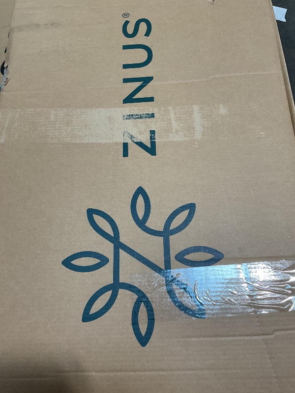 Photo 1 of *UPHOLSTERY HAS CUT ON IT FROM PROCESSING* ZINUS Queen Piper Upholstered Platform Bed with Horizontal Paneled Headboard, Wooden Slat Support, No Box Spring Needed, Easy Assembly, Eco Friendly Packaging, Dark Grey